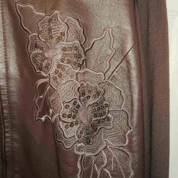 Peter Nygard Collection 1XL Brown Embroidered Leather and Knit Zip Jacket NWT - Picture 1 of 10